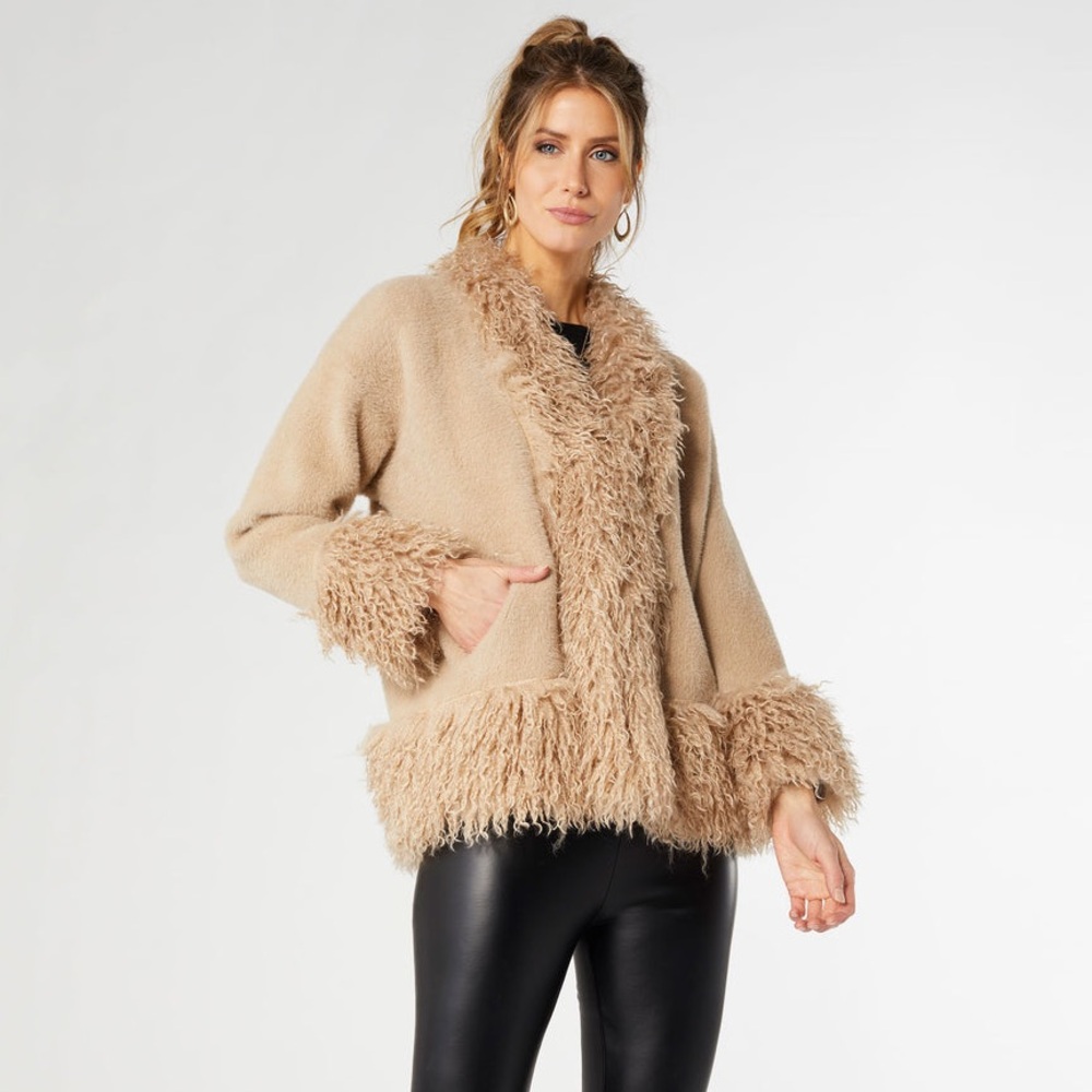 Coco+Carmen‎ Cardigan Faux Fur Trim Teddy Jacket Size XS NWT